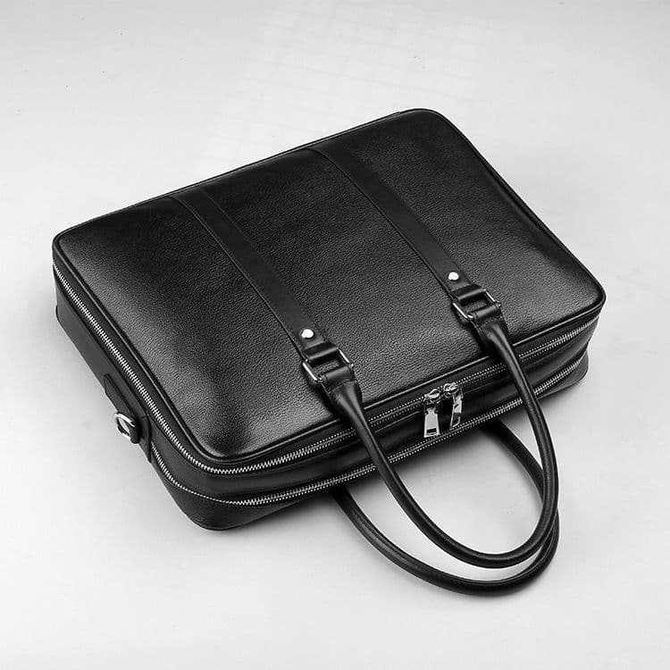 image-Men's Real-leather Handbag Double Zipper Cattlehide Leather Fashion