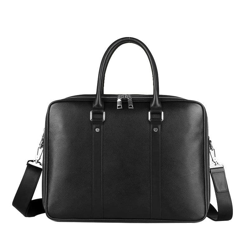 image-Men's Real-leather Handbag Double Zipper Cattlehide Leather Fashion