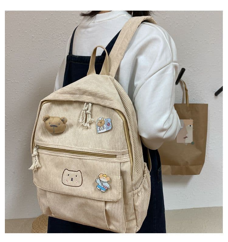image-High School And College Student Corduroy All-match Corduroy Backpack