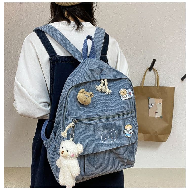 image-High School And College Student Corduroy All-match Corduroy Backpack