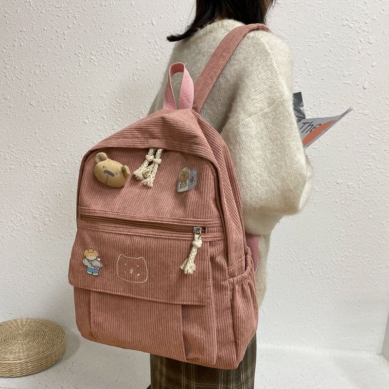 image-High School And College Student Corduroy All-match Corduroy Backpack