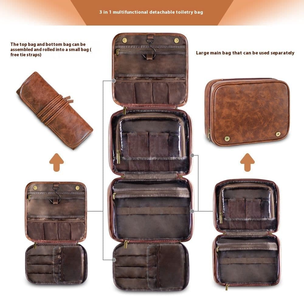 image-Men's Business Pu Wash Large Capacity High Sense Storage Bag