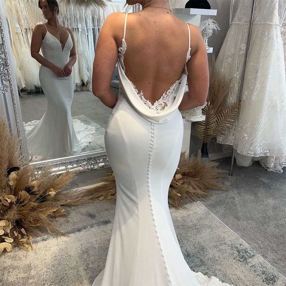 image-Bridal Backless Simple Satin Super Fairy Mori Style Trailing Strap Welcome Dress