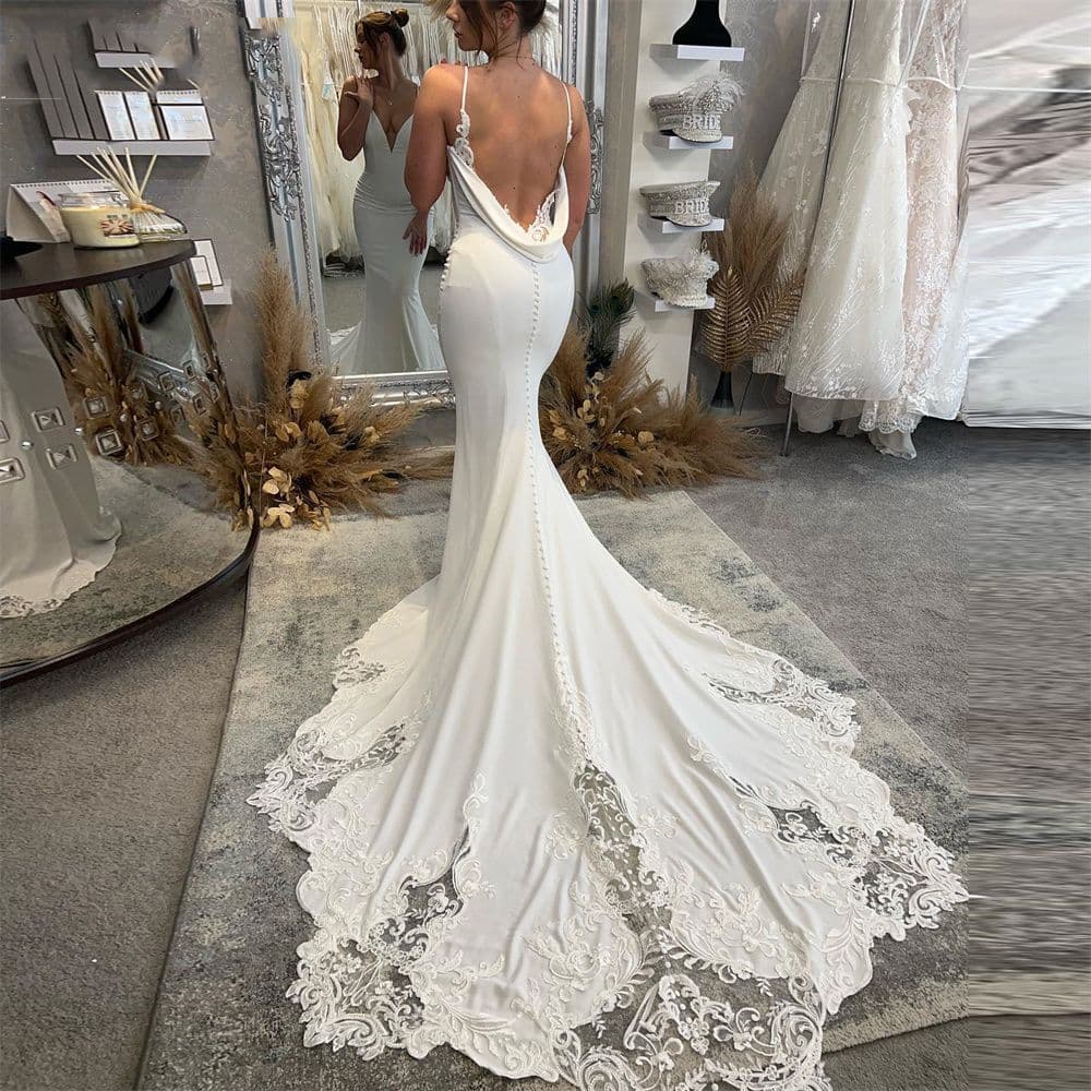 image-Bridal Backless Simple Satin Super Fairy Mori Style Trailing Strap Welcome Dress