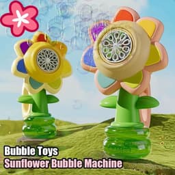 image-Dancing Sunflower Bubble Machine Automatic Electric Swing Soap Blowing Bubble Maker With Light Outdoor Toy For Kid Children Gift