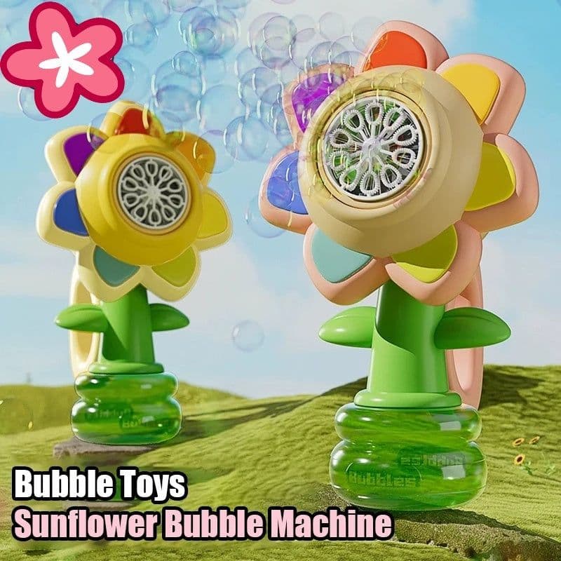 image-Dancing Sunflower Bubble Machine Automatic Electric Swing Soap Blowing Bubble Maker With Light Outdoor Toy For Kid Children Gift