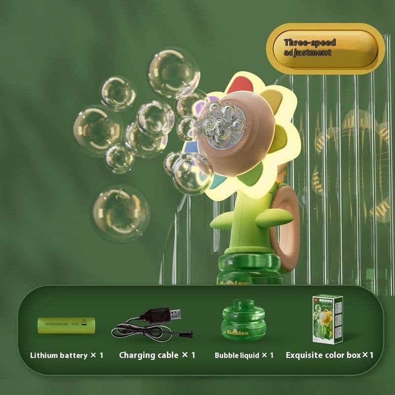image-Dancing Sunflower Bubble Machine Automatic Electric Swing Soap Blowing Bubble Maker With Light Outdoor Toy For Kid Children Gift