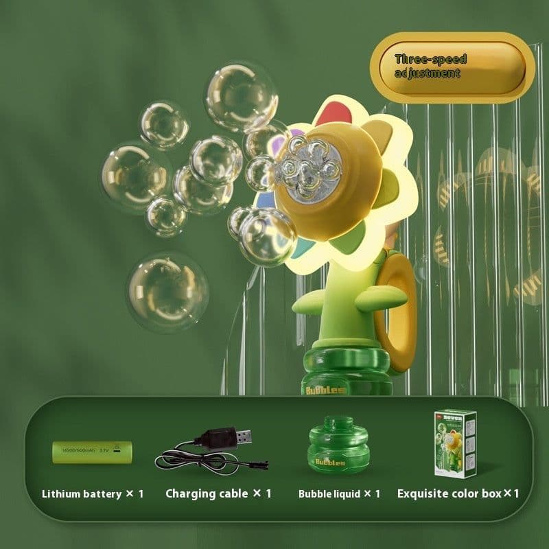 image-Dancing Sunflower Bubble Machine Automatic Electric Swing Soap Blowing Bubble Maker With Light Outdoor Toy For Kid Children Gift