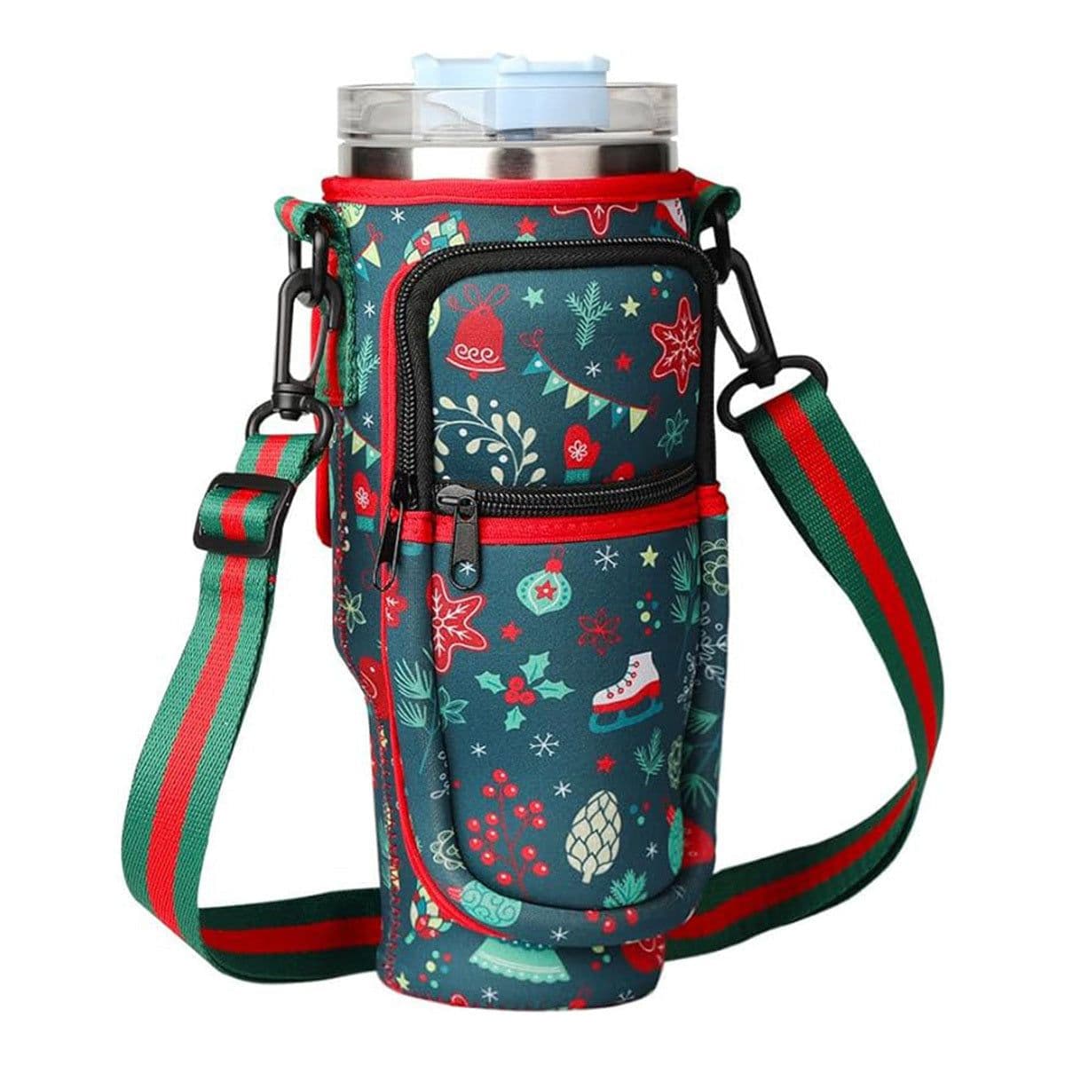 image-Water Bottle Carrier Bag Fit For 40oz Tumbler With Handle, Water Bottle Holder Bag With Adjustable Shoulder Strap For Hiking Travelling Camping