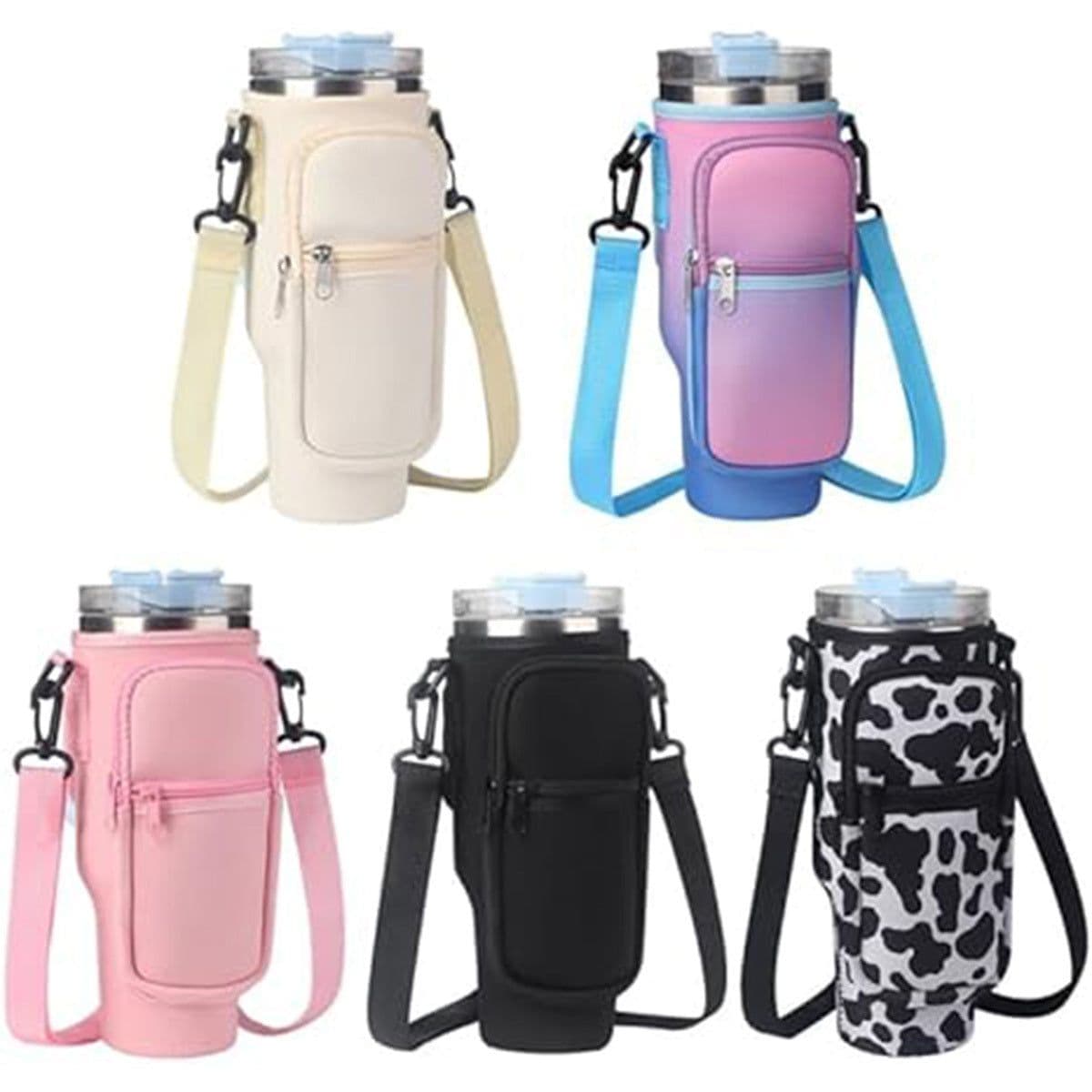 image-Water Bottle Carrier Bag Fit For 40oz Tumbler With Handle, Water Bottle Holder Bag With Adjustable Shoulder Strap For Hiking Travelling Camping