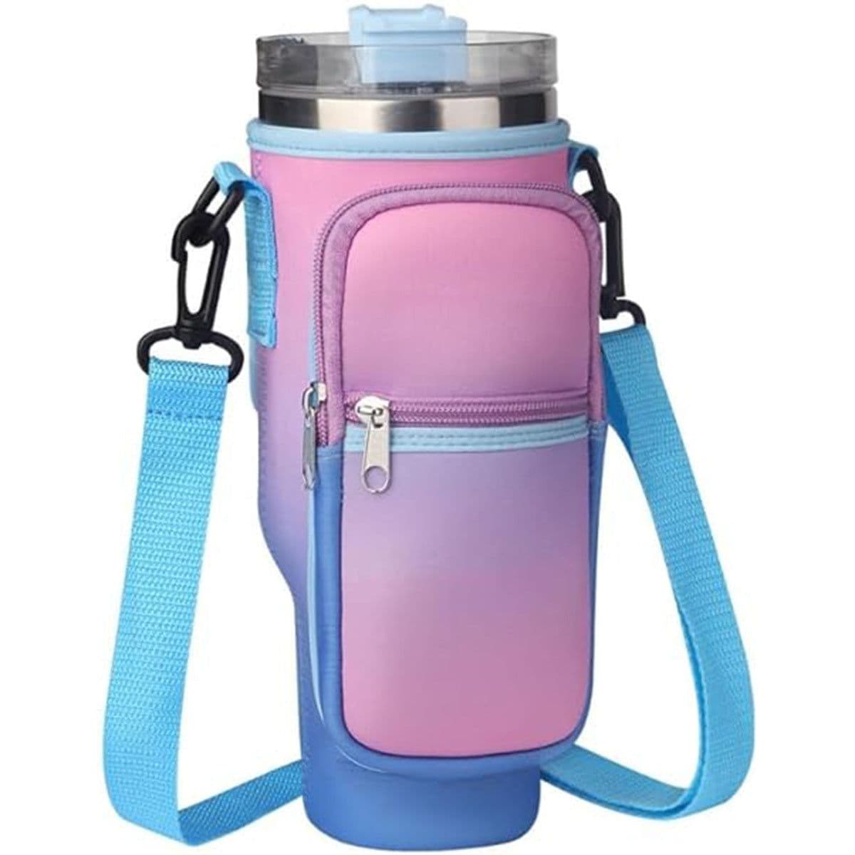 image-Water Bottle Carrier Bag Fit For 40oz Tumbler With Handle, Water Bottle Holder Bag With Adjustable Shoulder Strap For Hiking Travelling Camping