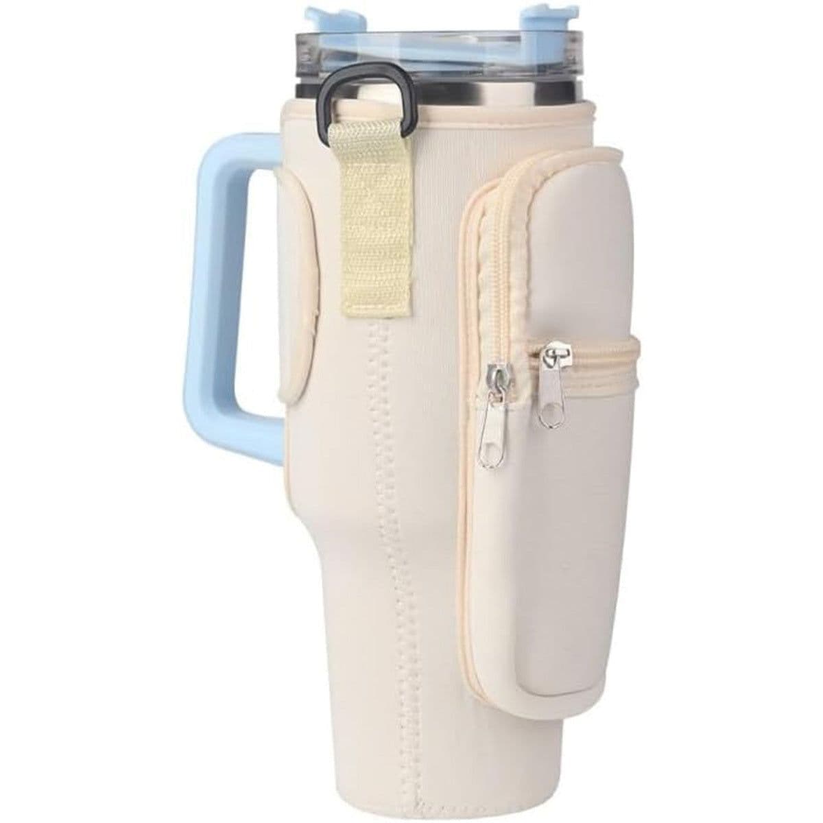 image-Water Bottle Carrier Bag Fit For 40oz Tumbler With Handle, Water Bottle Holder Bag With Adjustable Shoulder Strap For Hiking Travelling Camping