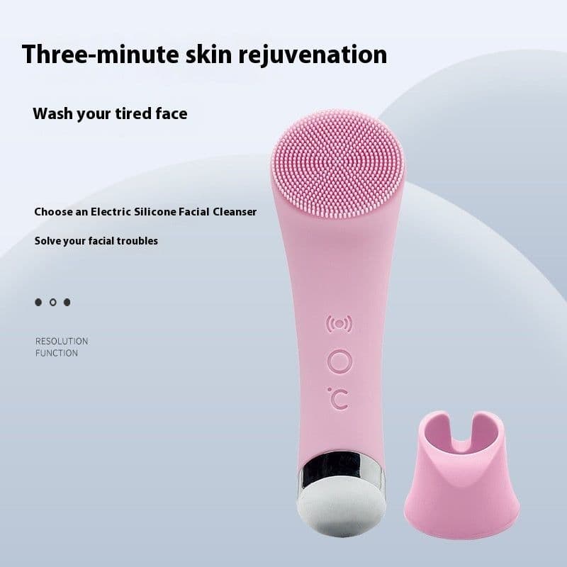 image-Silicone Face Cleansing Brush Facial Cleansing Brush Electric Facial Brush Vibration Heating