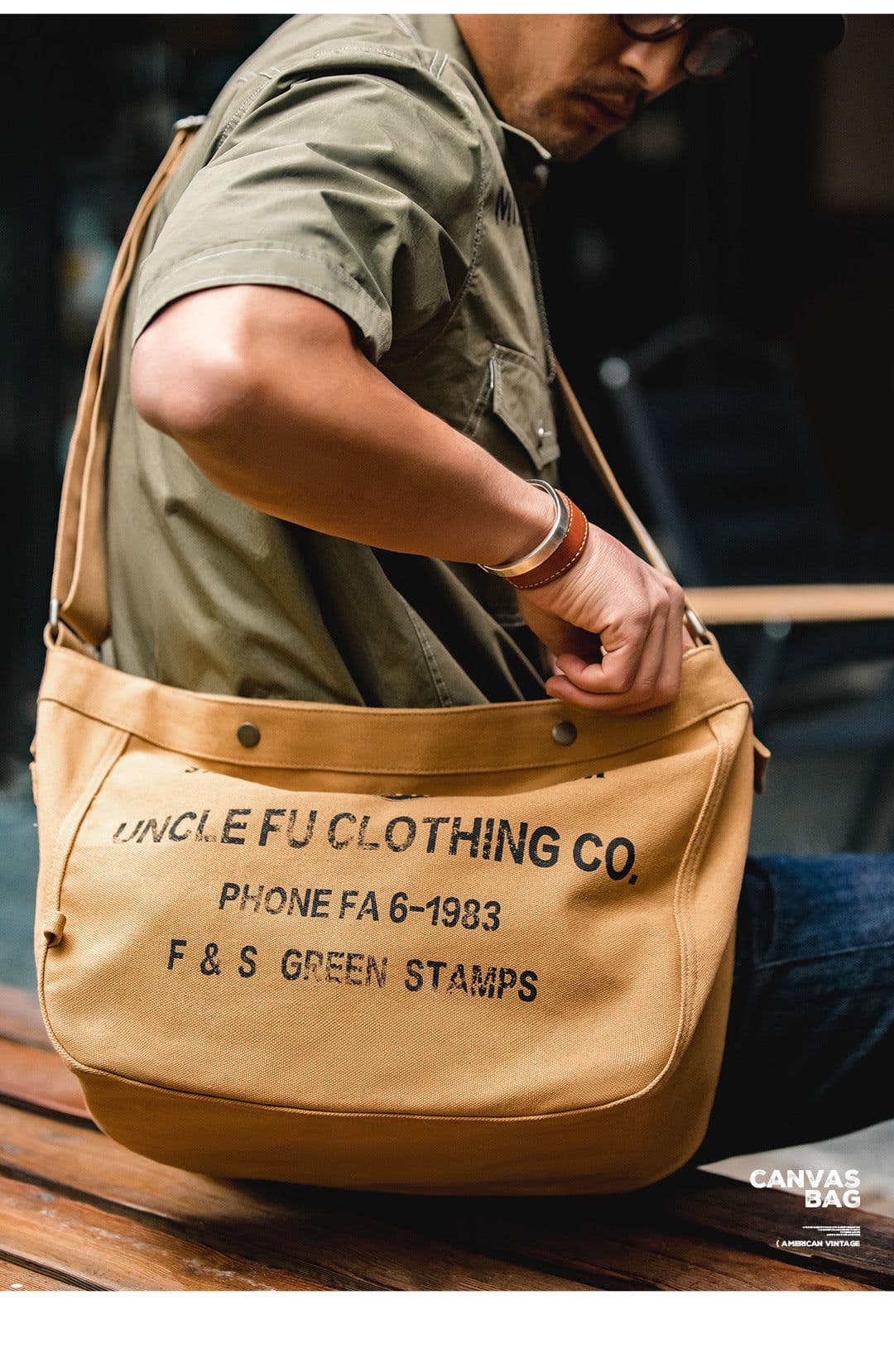 image-Retro Large Capacity Crossbody Newsboy Bag Letter Canvas Message Bag