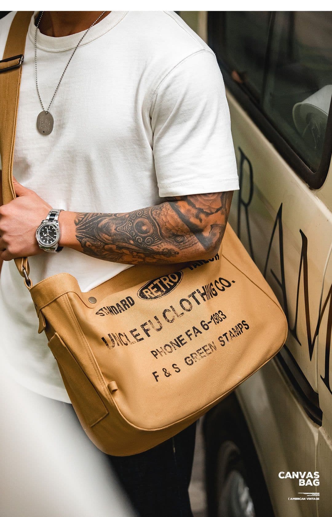 image-Retro Large Capacity Crossbody Newsboy Bag Letter Canvas Message Bag