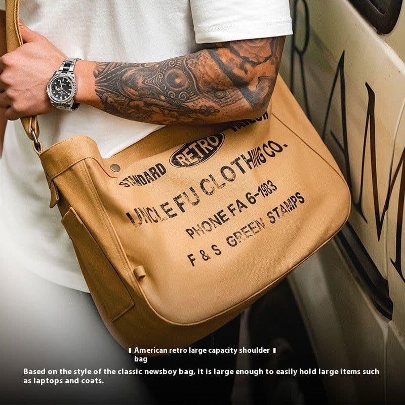 image-Retro Large Capacity Crossbody Newsboy Bag Letter Canvas Message Bag