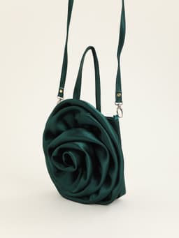 image-Satin Satin Three-dimensional Rose Flower Shape Portable Crossbody Party Wedding Female Dinner Bag