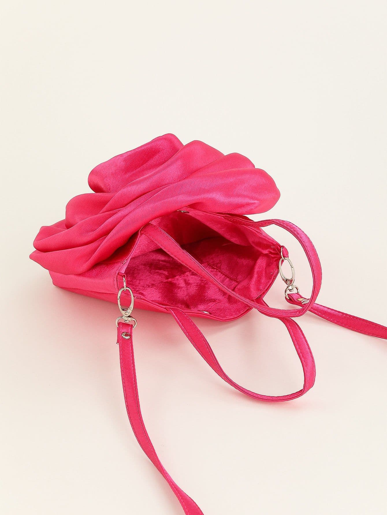 image-Satin Satin Three-dimensional Rose Flower Shape Portable Crossbody Party Wedding Female Dinner Bag