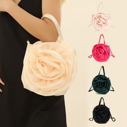 image-Satin Satin Three-dimensional Rose Flower Shape Portable Crossbody Party Wedding Female Dinner Bag