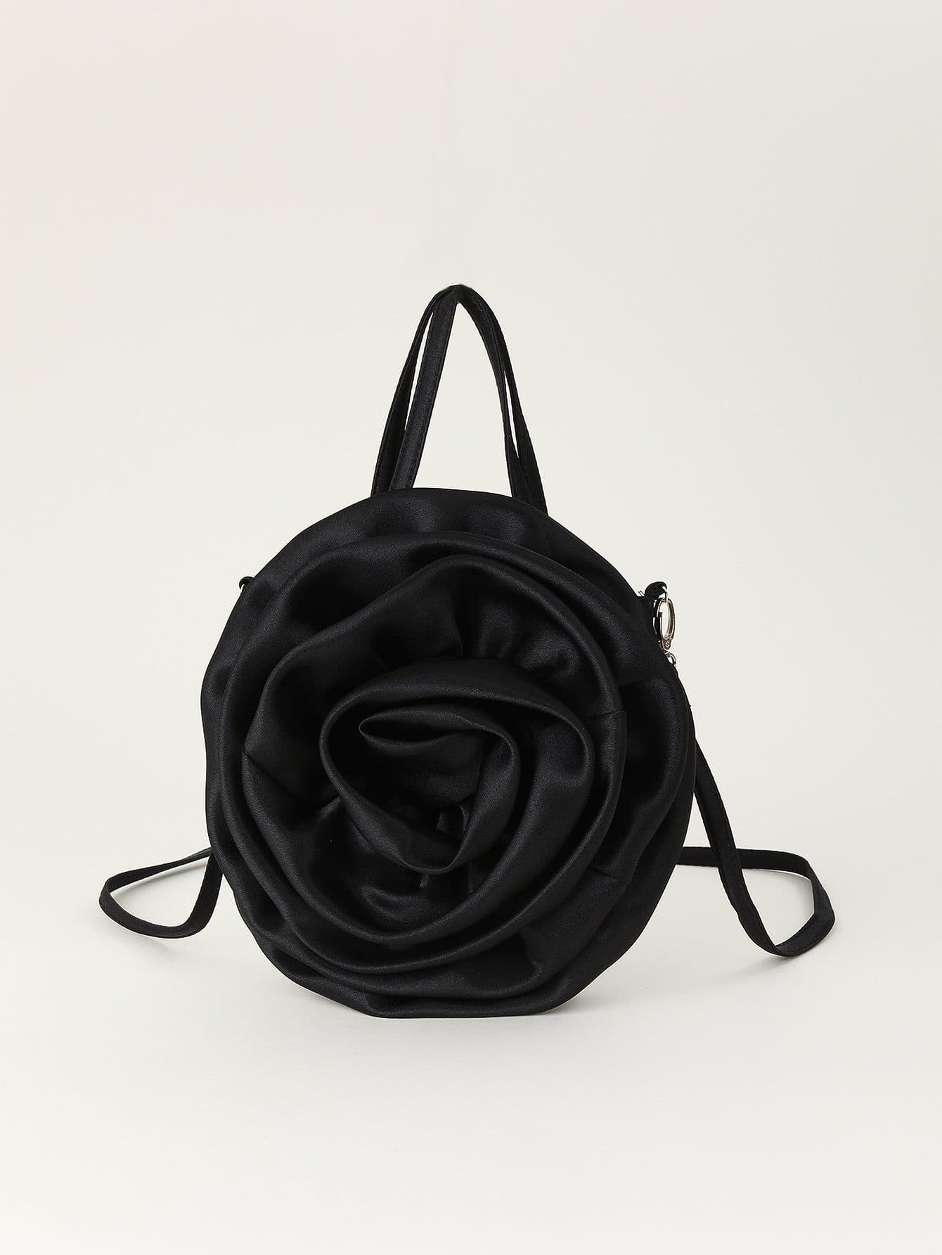 image-Satin Satin Three-dimensional Rose Flower Shape Portable Crossbody Party Wedding Female Dinner Bag