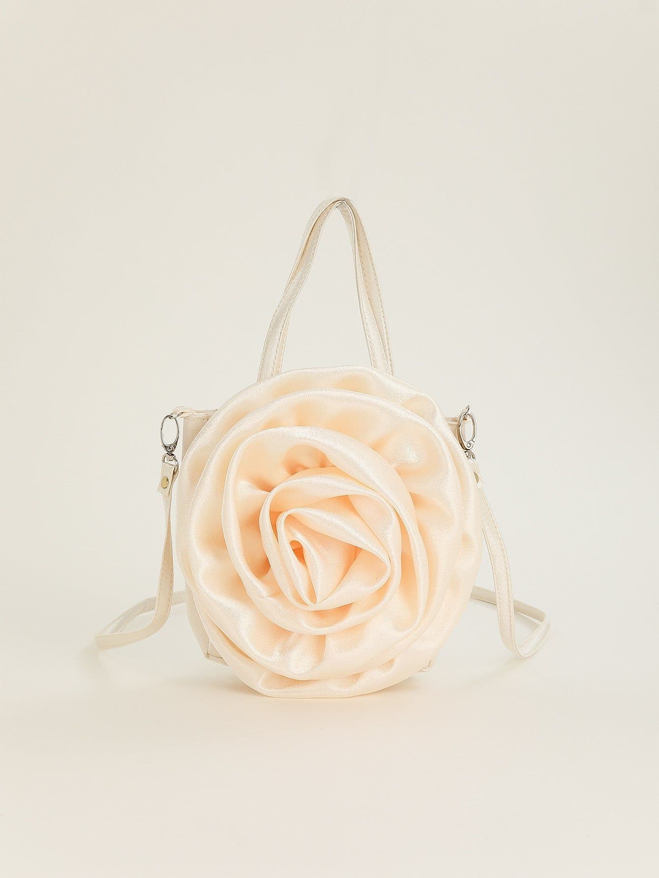 image-Satin Satin Three-dimensional Rose Flower Shape Portable Crossbody Party Wedding Female Dinner Bag