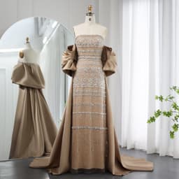 image-Foreign Trade Tube Top Heavy Industry Beads Off-shoulder Satin Trailing Evening Dress