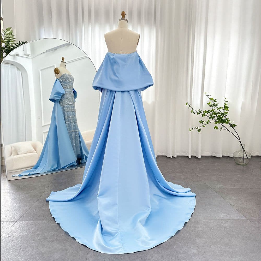 image-Foreign Trade Tube Top Heavy Industry Beads Off-shoulder Satin Trailing Evening Dress