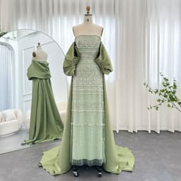 image-Foreign Trade Tube Top Heavy Industry Beads Off-shoulder Satin Trailing Evening Dress