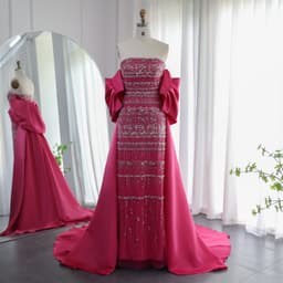 image-Foreign Trade Tube Top Heavy Industry Beads Off-shoulder Satin Trailing Evening Dress