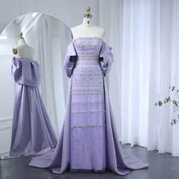 image-Foreign Trade Tube Top Heavy Industry Beads Off-shoulder Satin Trailing Evening Dress