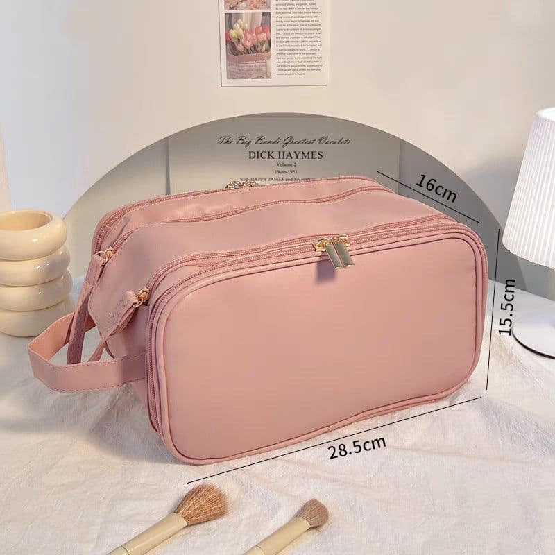 image-Cosmetic Bag Large Capacity Travel Double Zipper Wash Bag
