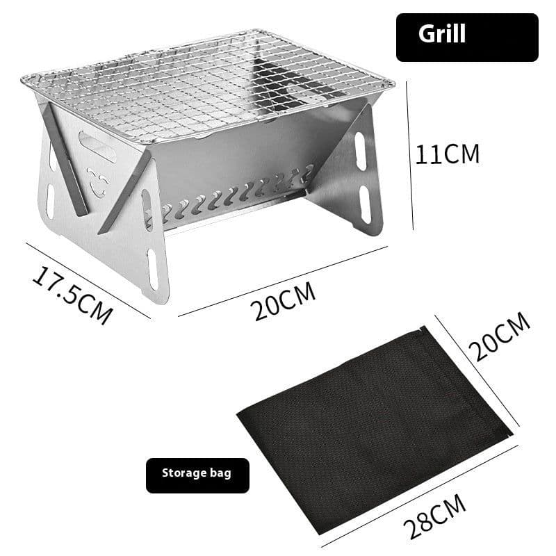 image-Outdoor Folding BBQ Grill Stainless Steel Convenient Card Type Firewood Mini Barbecue Grill Home