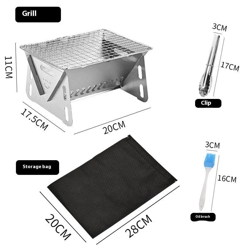 image-Outdoor Folding BBQ Grill Stainless Steel Convenient Card Type Firewood Mini Barbecue Grill Home