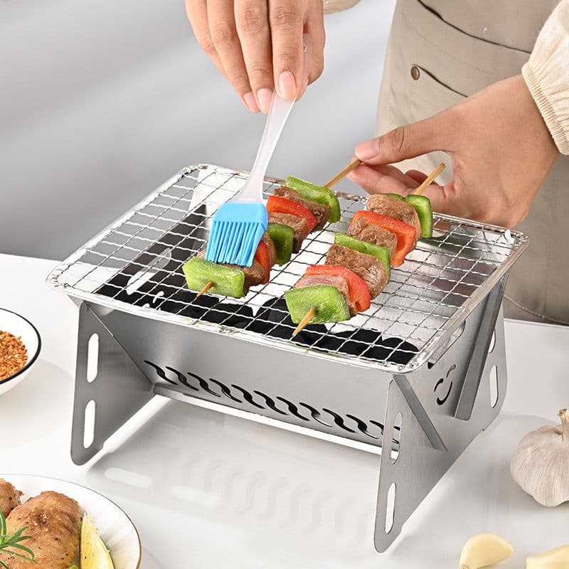 image-Outdoor Folding BBQ Grill Stainless Steel Convenient Card Type Firewood Mini Barbecue Grill Home