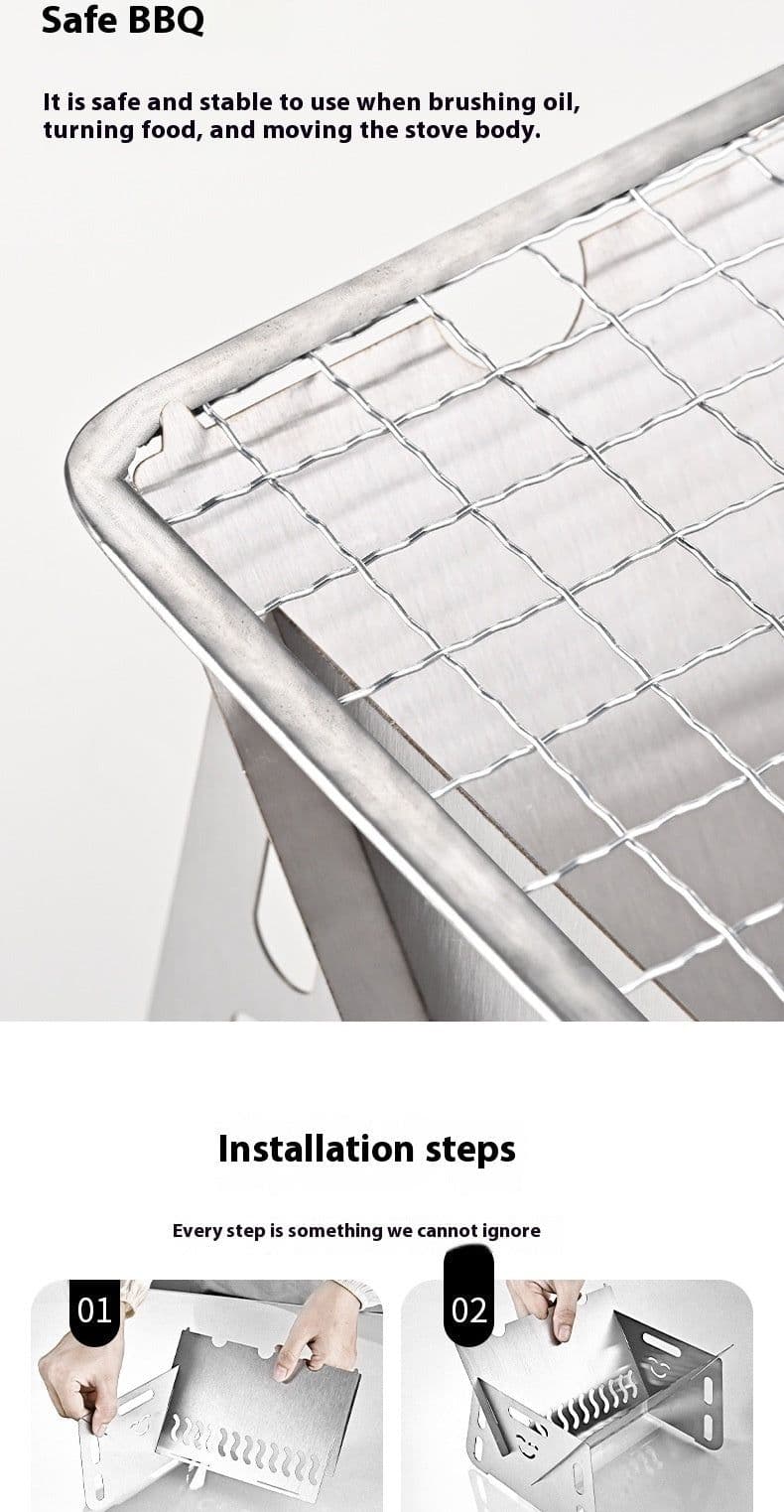 image-Outdoor Folding BBQ Grill Stainless Steel Convenient Card Type Firewood Mini Barbecue Grill Home
