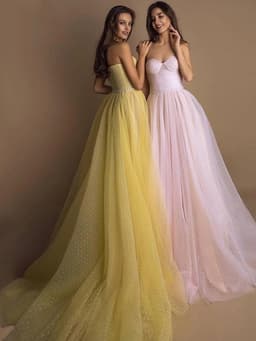 image-Evening Gown Tube Top Retro Lantern Sleeve Light Yarn
