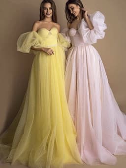 image-Evening Gown Tube Top Retro Lantern Sleeve Light Yarn