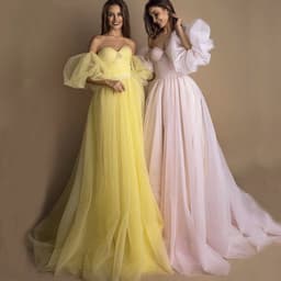 image-Evening Gown Tube Top Retro Lantern Sleeve Light Yarn