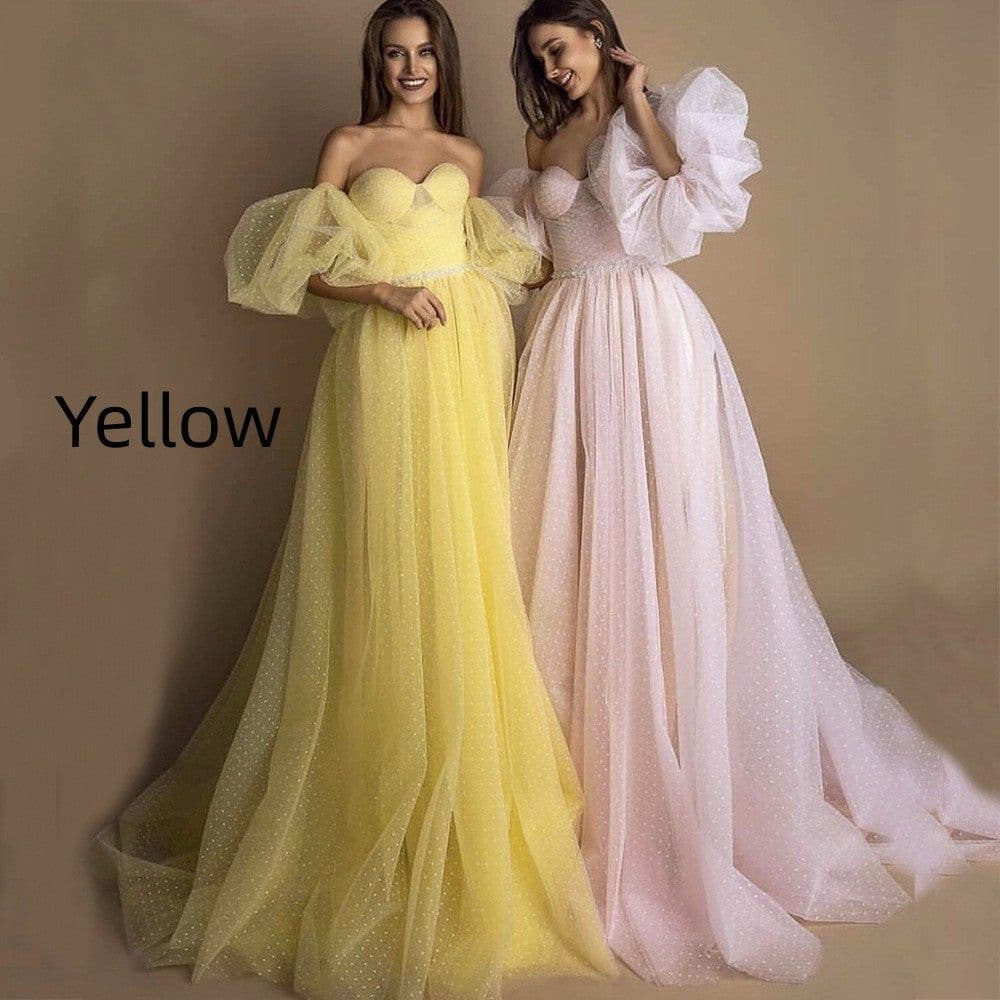 image-Evening Gown Tube Top Retro Lantern Sleeve Light Yarn