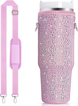 image-40 Oz Shiny Water Bottle Sets Handbag Adjustable Strap Pearlescent