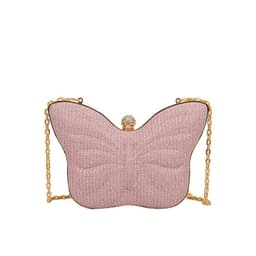 image-Cute Butterfly Stripe Clipped Button Metal Women's Chain Messenger Bag