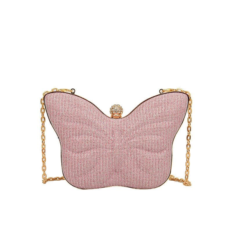 image-Cute Butterfly Stripe Clipped Button Metal Women's Chain Messenger Bag