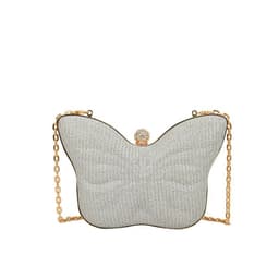 image-Cute Butterfly Stripe Clipped Button Metal Women's Chain Messenger Bag