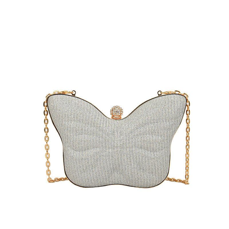 image-Cute Butterfly Stripe Clipped Button Metal Women's Chain Messenger Bag