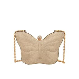 image-Cute Butterfly Stripe Clipped Button Metal Women's Chain Messenger Bag
