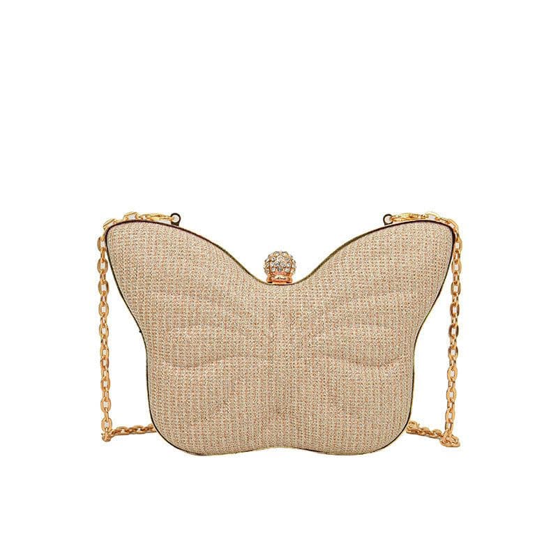 image-Cute Butterfly Stripe Clipped Button Metal Women's Chain Messenger Bag