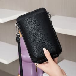 image-Lychee Pattern Vertical Zipper Mobile Phone Foreign Trade Mini Large Capacity Women's Shoulder Bag