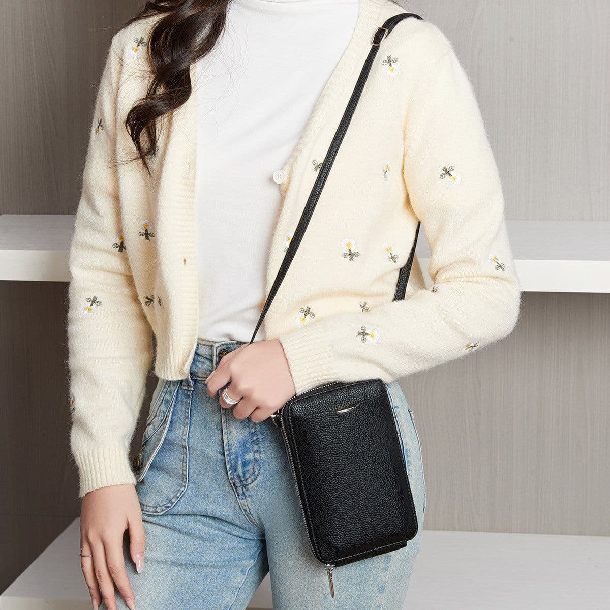 image-Lychee Pattern Vertical Zipper Mobile Phone Foreign Trade Mini Large Capacity Women's Shoulder Bag