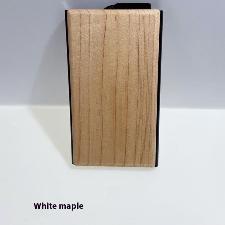image-Creative Wooden Business Card Metal Sticker Wood Automatic Pop-up Bank Card RFID Box
