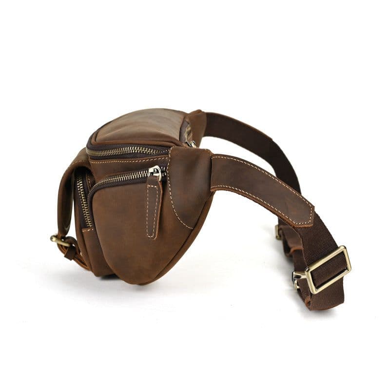 image-Leather Belt Retro Multi-functional Motorcycle Satchel Leather All-match Casual Chest Bag